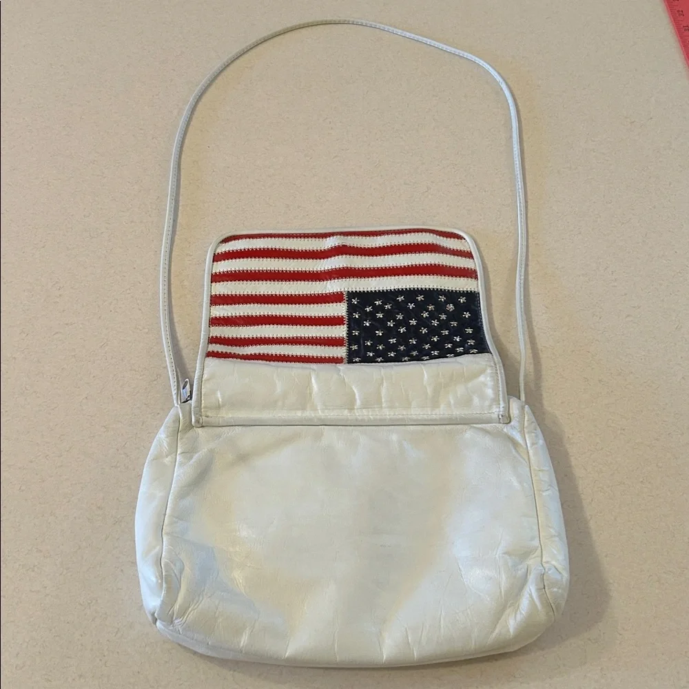 USA Colors White Leather American Flag Shoulder Crossbody Bag Purse Clutch - Picture 7 of 16